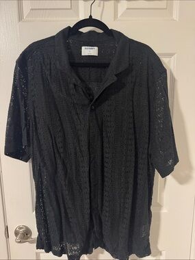 Old Navy Men's Black Short-Sleeve Eyelet Button-Down Shirt